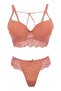 Peach Pink Cross-Stripe Stone Detailed Lace Supported Bra Set - 3