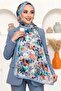 Women's Blue Floral Patterned Organic Cotton Soft Shawl - 2