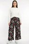 Women's Black Pink Abstract Patterned Atlas Wide Leg Pants - 2
