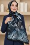 Women's Blue Leopard Patterned Bamboo Crush Shawl - 2