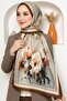 Women's Brown Gray Floral Patterned Soft Shawl