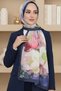 Women's Navy Blue Watercolor Floral Patterned Soft Shawl - 2