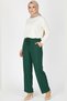 Women's Green Elastic Waist Lace-Up Atlas Wide Leg Pants