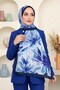 Women's Navy Blue Watercolor Floral Patterned Soft Shawl - 2