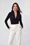 Women's U-Neck Gathered Brown Sandy Blouse - 4