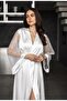 White Satin Dressing Gown Sequined Pearl Tulle Sleeve Detailed Long Wedding Dress Robe - 2