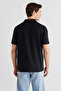 Men's Black Regular Fit Striped Detail Polo Neck T-Shirt - 4