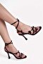 Women's Satin Heeled Shoes with Leaf Detail, Ankle Strap and Thin Straps, Leifa Brown - 4