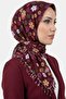 Women's Burgundy Floral Patterned Beaded Writing
