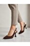 Women's Brown Suede Pointed Toe Patent Leather Ankle Strap Classic Heeled Shoes - 2
