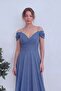 Women's Off-Shoulder Double-Breasted Strap Ring Detailed Flared Long Evening Dress Lilac, Black, Indigo, White - 5