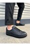 Jy166 Prestige Lace-Up Skin Quilted Patterned Men's Casual Sneaker Shoes Cst - Black