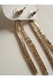 Colorful Baguette Cz Stone Long Pendant Earrings |   Gold Color Plated Double Stripe Rainbow - 4