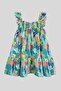 Girl's Tropical Patterned, Ruffled, and Gipe Detailed Summer Dress - 2