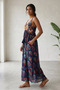 Navy Blue Ethnic Patterned Sequin Embroidered Bohemian Long Dress with Adjustable Straps and Lined Pockets - 2