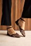 Nelly Brown Patterned Satin Bead Detailed Flat Sole Women's Ballerinas - 4