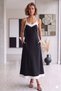 New Season Women's V-Neck Contrast Detailed Janjan Crepe Stylish and Comfortable Midi Dress - 3