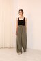 Lace-Up Elastic Waist High Waist Trousers Khaki
