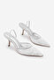Women's Stiletto Pointed Toe Beaded Mesh Embroidered Elastic Classic Heeled Shoes Velsedi Silver Satin