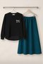 Girl's Black Sweat Petrol Maxi Skirt Basic Set - 2
