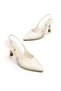 Women's Stiletto Beige Patent Leather Pointed Toe Medium Heel Stone Buckle New Season F6180 - 6