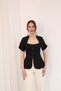 Padded Square Collar Front Buttoned Blouse Black