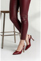 Women's Stiletto Burgundy Patent Leather Pointed Toe Medium Heel Stone Buckle New Season F6180 - 3