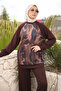 Brown Front Batik Patterned Raglan Sleeve Tunic with Trousers Modal Set - 2