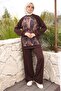 Brown Front Batik Patterned Raglan Sleeve Tunic with Trousers Modal Set
