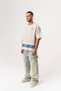 Borderline Stripe Design and Fringed Crew Neck Oversize T-Shirt - 7