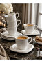 White Porcelain Coffee Cup Set for 6 People with Square Saucers, Stylish Presentation Set - 3