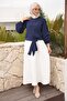 Navy Blue Shirt with Elastic Sleeves and Tie at the Waist - 2