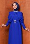 Cobalt Blue Plus Size Collar Stone Detailed Evening Dress - 3