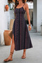 New Season Women's Rope Strap Wide V-Neck Patterned Slit Single Jersey Midi Dress - 2