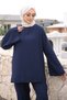 Navy Blue Spanish Sleeve Tunic Pantsuit - 4