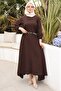 Brown Elastic Sleeve Belted Piece Dabıl Dress