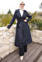 Navy Blue Double-Breasted Collared Buttoned Trench Coat
