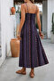 New Season Women's Rope Strap Wide V-Neck Patterned Slit Single Jersey Midi Dress - 4