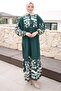 Emerald Green Half Buttoned Sleeve Elastic Viscose Dress - 4