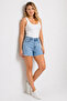Women's Plus Size Blue High Waist 5 Pocket Denim Shorts 65N39478