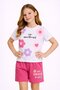 Fuchsia Floral Patterned T-Shirt and Girl's Shorts 2 Sets 23827 - 2