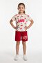 Red Cherry Patterned Love Written T-Shirt and Shorts Set for Girls 23897