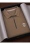 Men's Polo Collar Zippered Sweatshirt with Chest Emblem, 100% Cotton, Casual and Stylish - 2