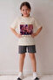 Girl's Top Oversize Single Jersey Bottom Two-Thread Hun2 Printed Top and Bottom Set - 2