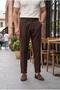 Men's Boyfriend Style Pleated Double-Legged Brown Fabric Trousers Mz-1024 - 2