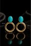 Turquoise Natural Stone Look Gold Color Hoop Earrings Non-Tarnish Plated, Stylish and Lightweight Design - 2
