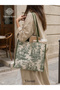 Vintage Patterned Cloth Tote Bag, Printed Canvas Fabric Detailed Daily Women's Hand and Shoulder Beach Bag - 7