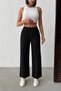 Women's Black High Waist Elastic Waist Loose Wide Leg 100% Cotton Linen Casual Summer Trousers