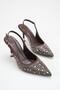 Satin Stone Pointed Toe Brown Color Women's Thin Heeled Evening Dress Shoes