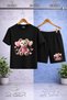 Children's Bear with Pink Balloons Printed Crew Neck T-Shirt - Shorts Set
